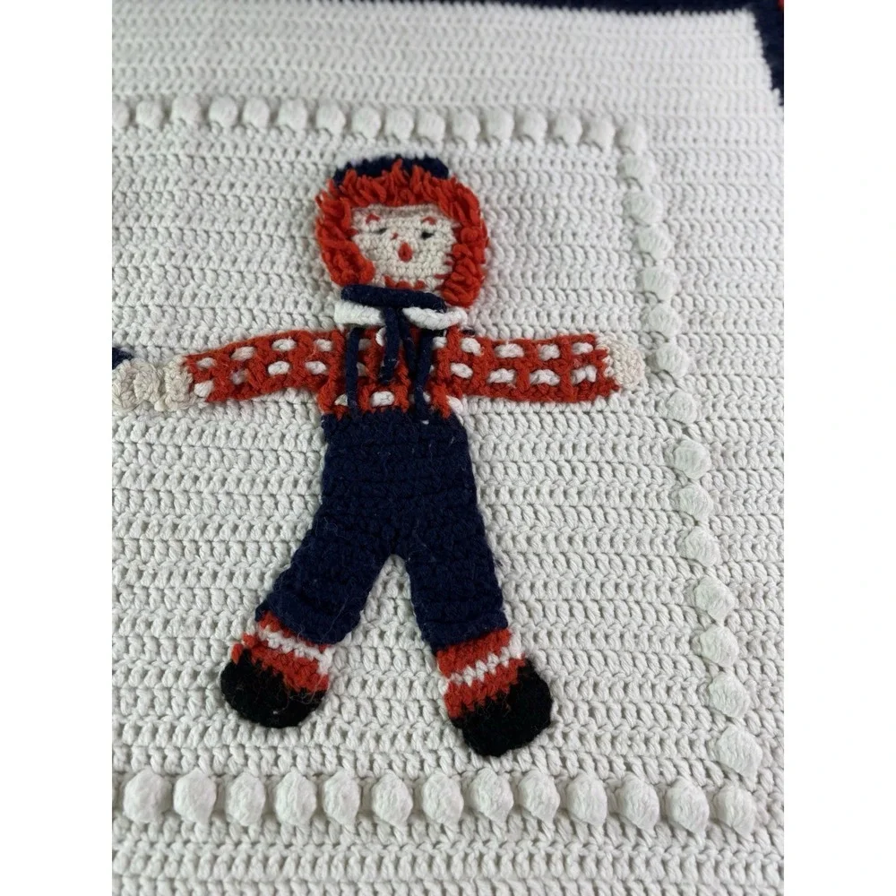 Hand Knitted Raggedy Ann & Andy Crib Blanket Afghan 3D 38